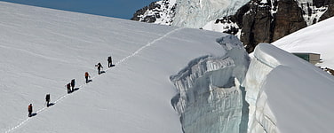 a roped party on a glacier